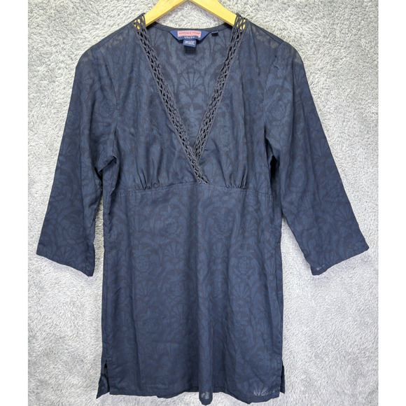 Vineyard Vines Women‎ Small Blue Tunic Cover-up V Neck Lace Trim Semi Sheer - Picture 1 of 10